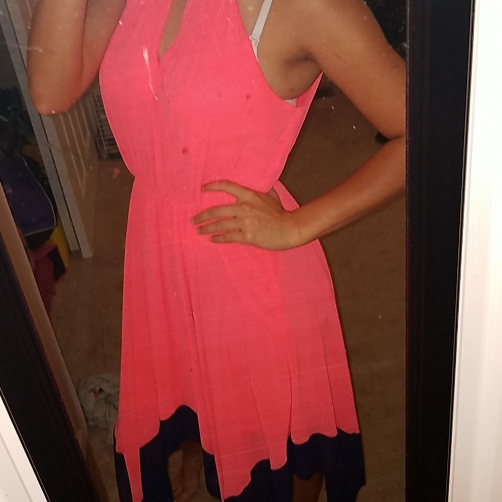 Peach, long, asymmetrical dress